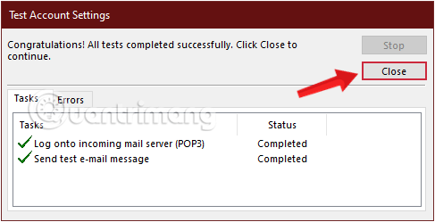 Thông báo kết nối Gmail vào Outlook thành công