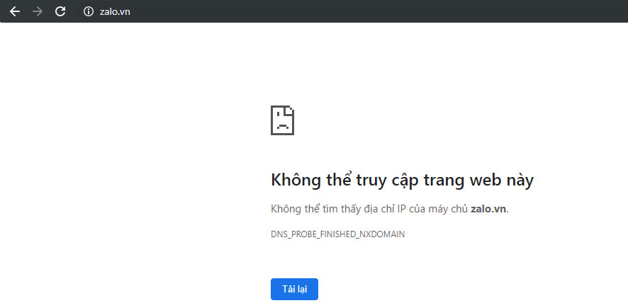 Zalo.vn hiện không thể truy cập.