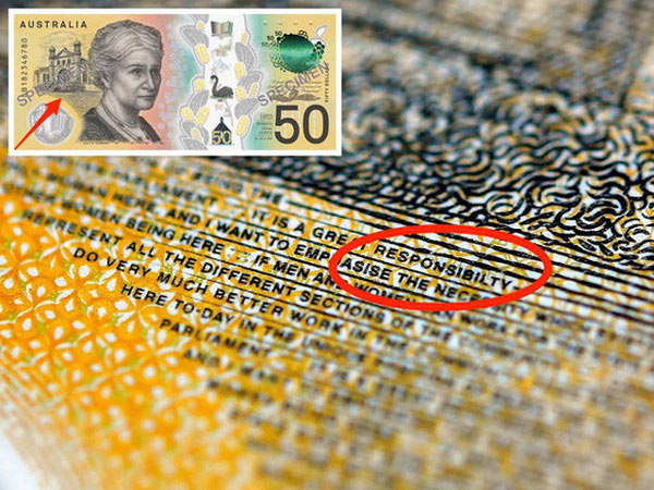 Lỗi đánh máy sai trên tờ tiền 50 đô la Úc
