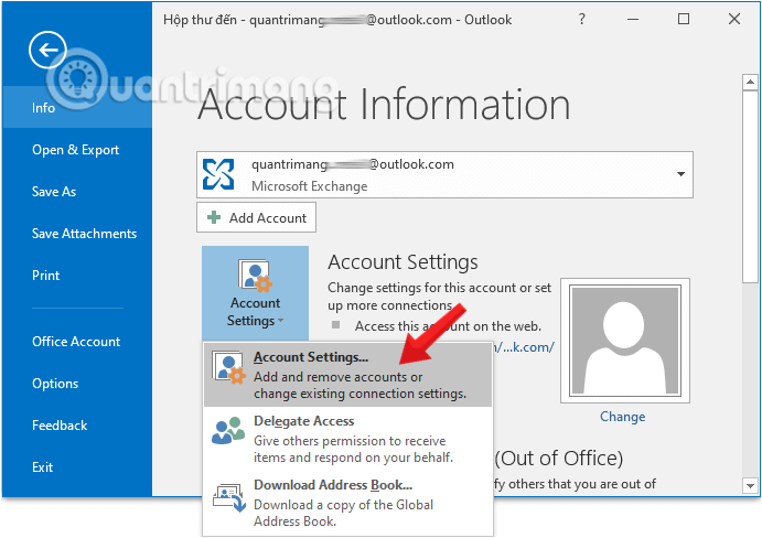 Xác định vị trí tệp pst trên Outlook 2016