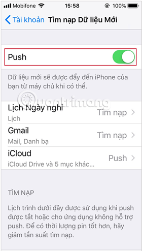 Nhấn chọn Push để bắt đầu đồng bộ danh bạ iPhone và Gmail