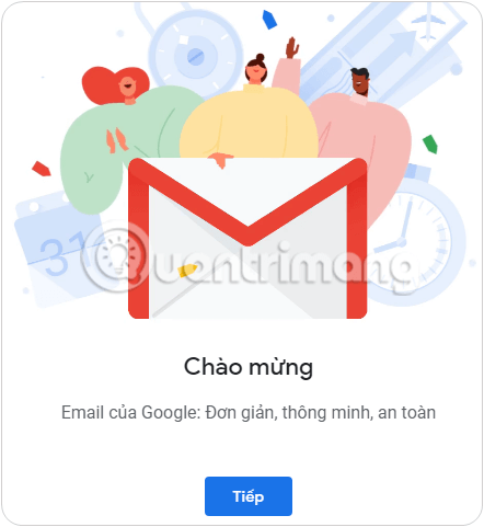 Giao diện tài khoản Gmail vừa được tạo