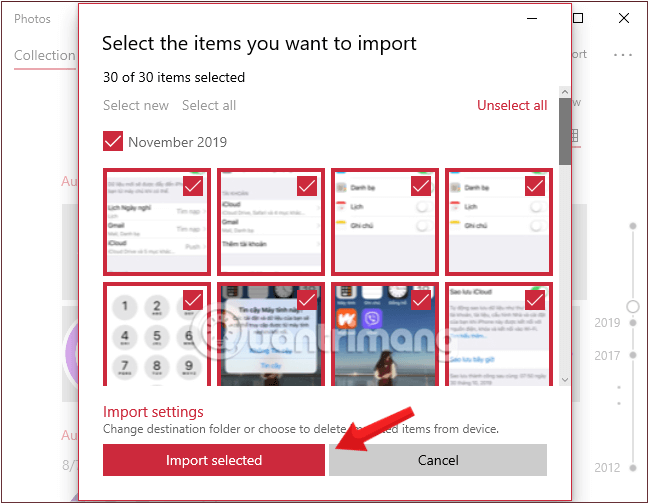 Click vào Import Selected để chuyển ảnh đã chọn sang máy tính