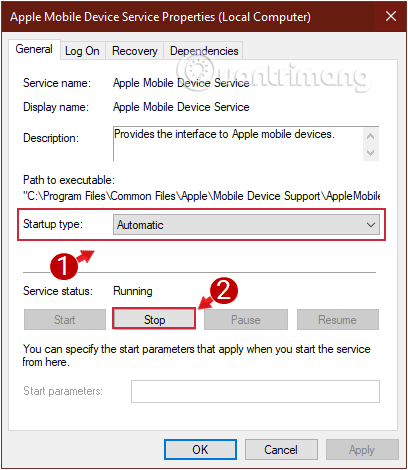 Kiểm tra Startup type và Service status