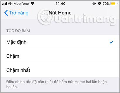 Các chế độ của tùy chrinh tốc độ nút Home