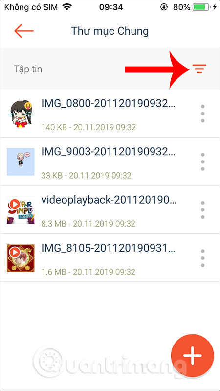 Danh sách file tải lên