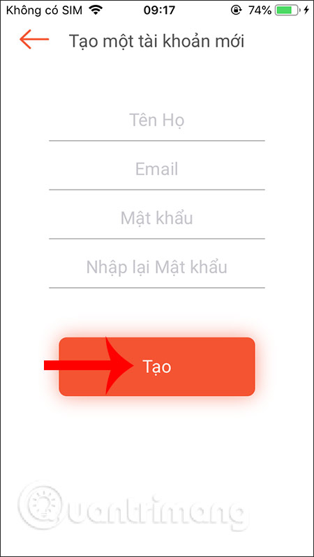 Tạo tài khoản qua email
