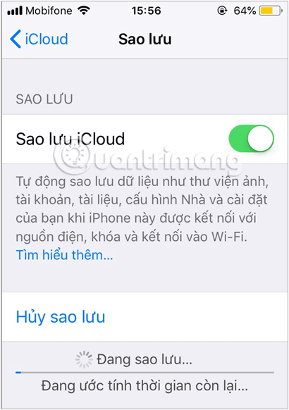 The process of backing up iPhone on iCloud