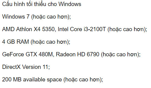 Yêu cầu cấu hình trên Windows