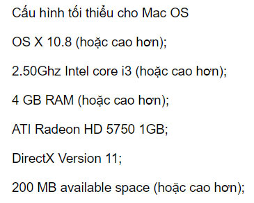 Yêu cầu cấu hình trên Mac