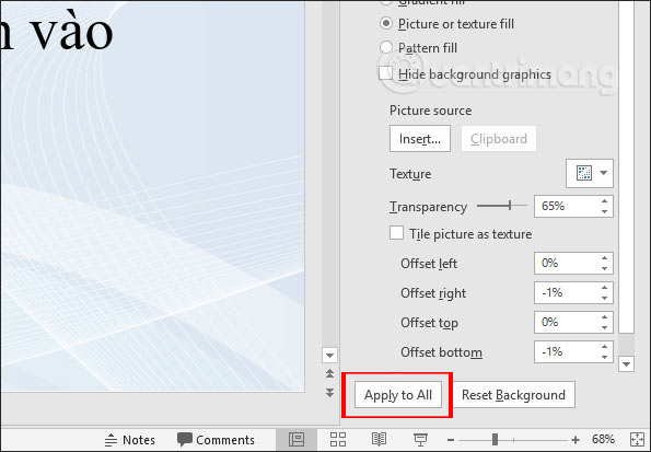 Áp dụng hình nền cho toàn slide