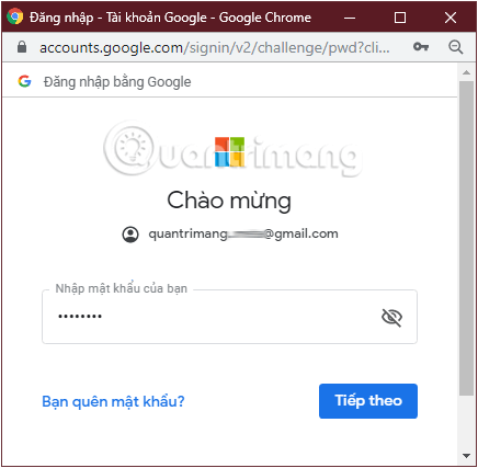Nhập địa chỉ Gmail muốn đồng bộ với Outlook trên website