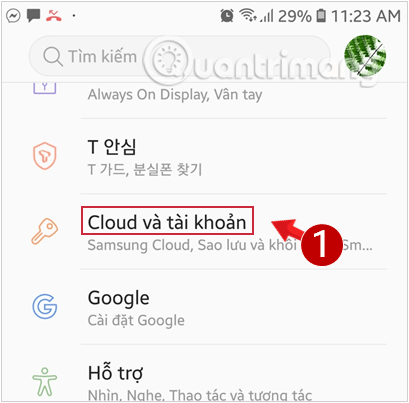 Vào Cài đặt trên Android, chọn Cloud và tài khoản