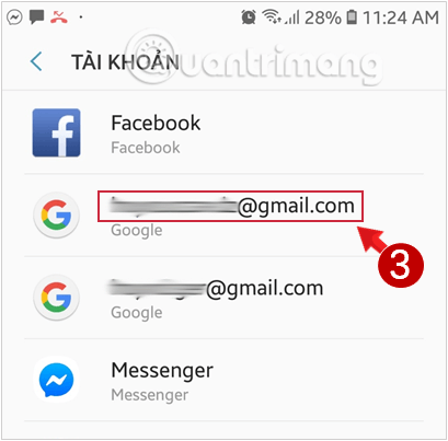 Chọn tài khoản Google/Gmail đồng bộ danh bạ Android