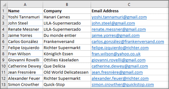 Lưu danh bạ trên Excel với các trường tương ứng để nhập vào Outlook