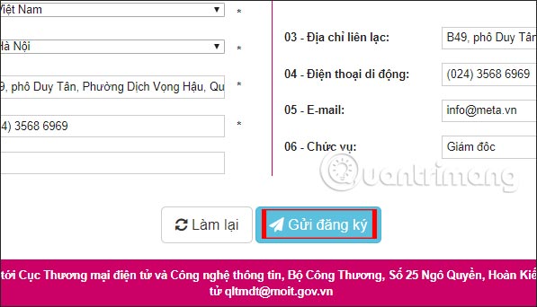 Nhấn nút Đăng ký