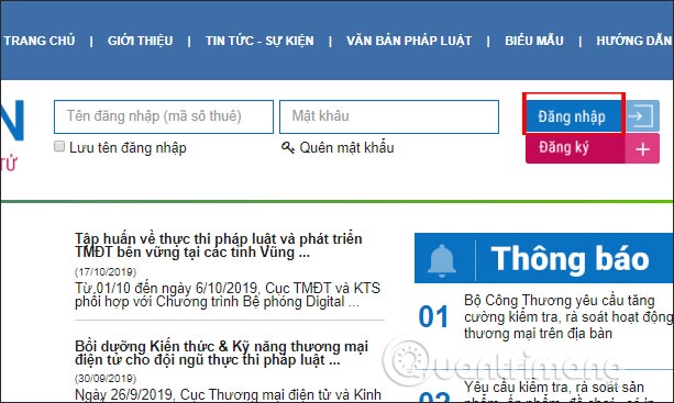 Nhấn Đăng nhập