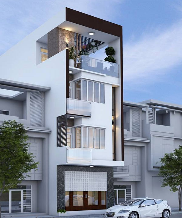 Mẫu thiết kế mặt tiền nhà ống 4 tầng đẹp 14