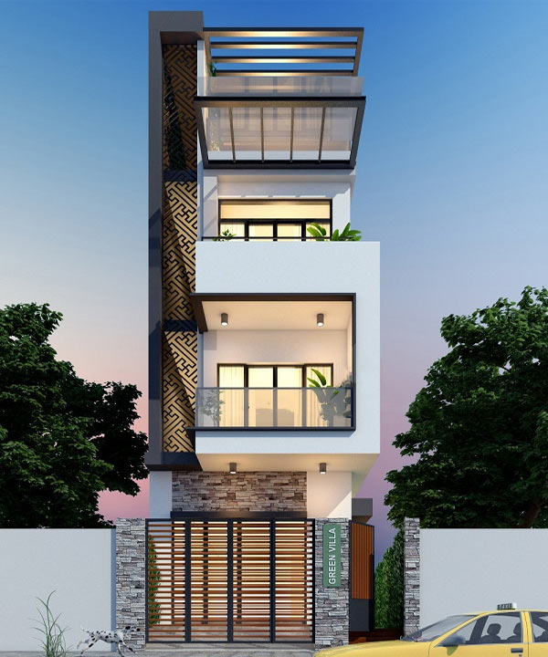 Mẫu thiết kế mặt tiền nhà ống 4 tầng đẹp 11