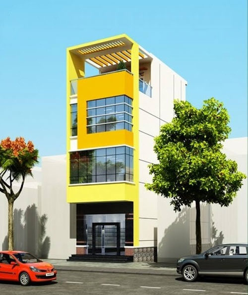 Ngôi nhà 4 tầng này được thiết kế phá cách với màu vàng ấn tượng