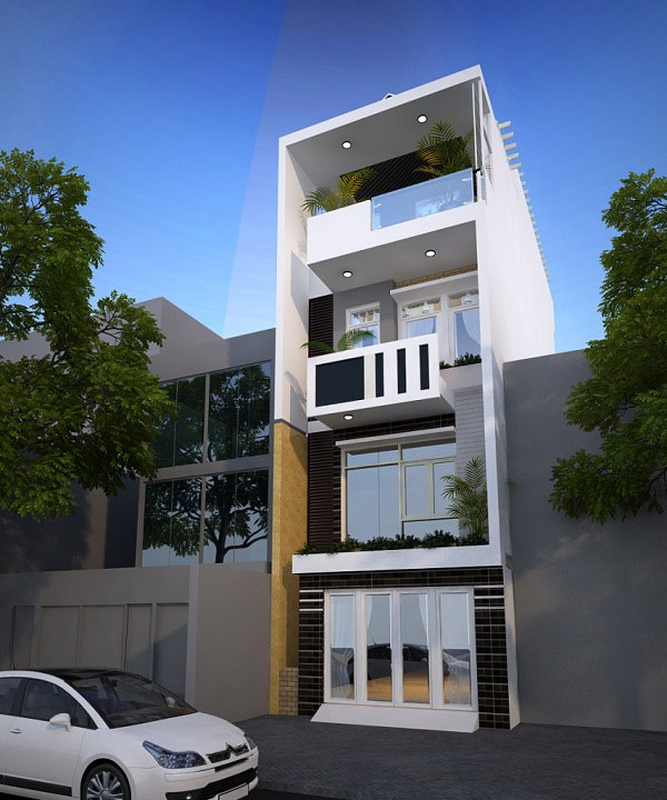 Mẫu thiết kế mặt tiền nhà ống 4 tầng đẹp 2