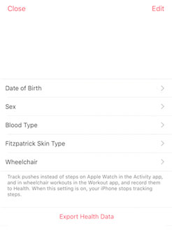 Từ menu mở ra, hãy nhấn vào “Export Health Data”