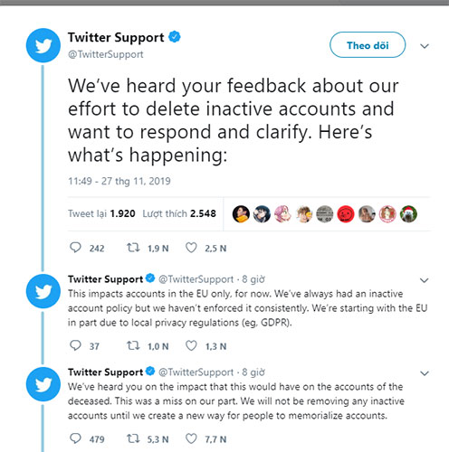 Twitter giải thích kế hoạch xóa tài khoản