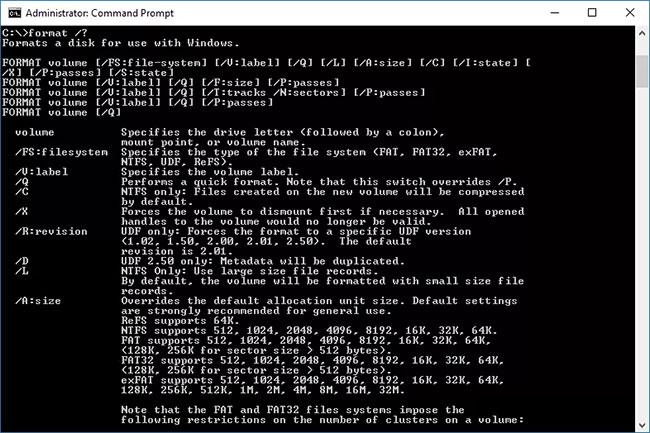 Lệnh Format trong Command Prompt
