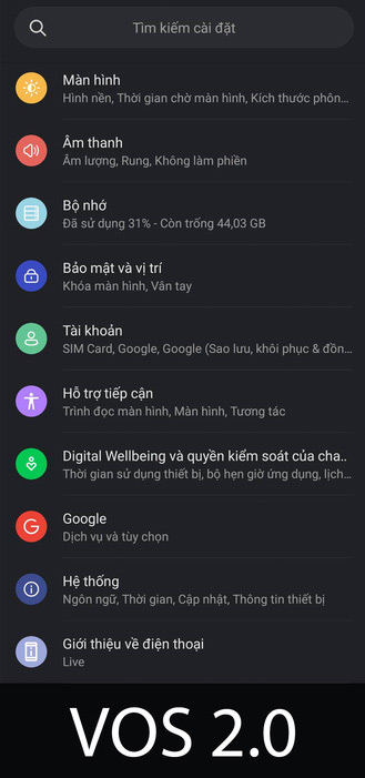 Giao diện Cài đặt trên VOS 2.5 1