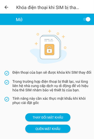Khoá điện thoại khi SIM bị thay đổi 1