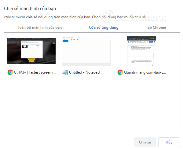 Chọn màn hình muốn quay
