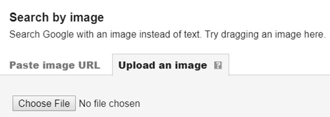 Sử dụng tùy chọn Upload an image khi tìm kiếm hình ảnh được lưu trên thiết bị của bạn
