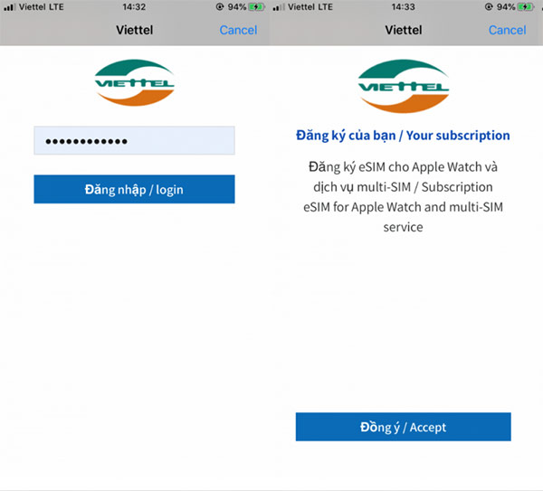 kích hoạt esim apple watch