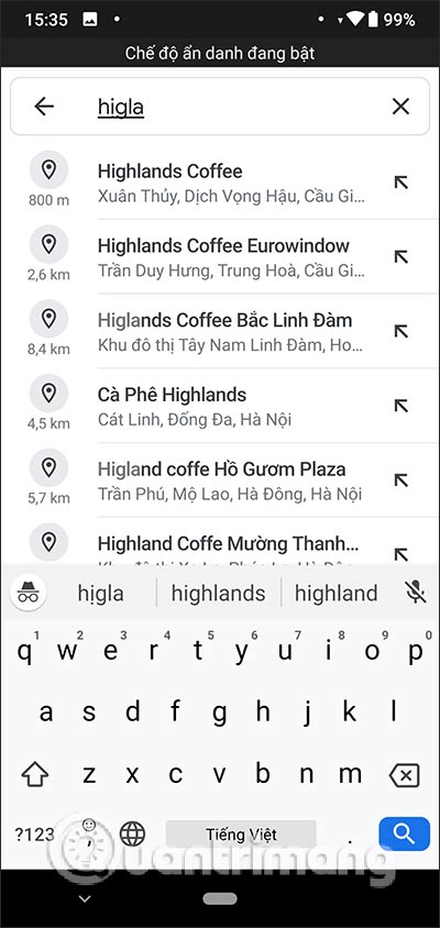 Nhập nơi đến