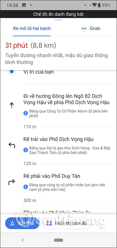 Chi tiết đường đi
