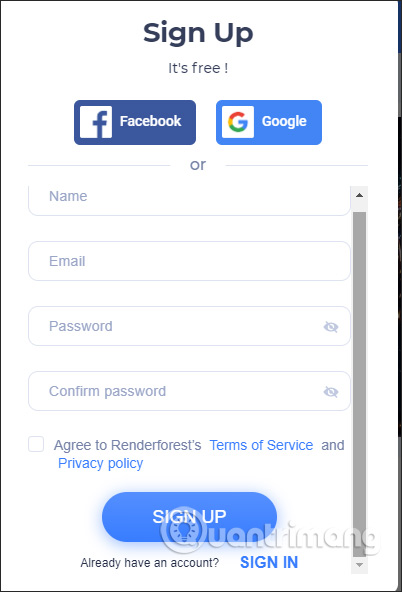 Điền thông tin đăng ký