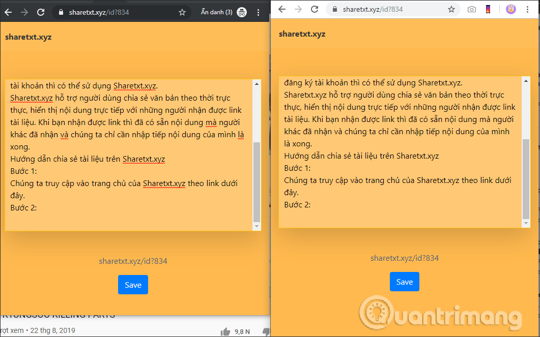 Chia sẻ nội dung trực tiếp