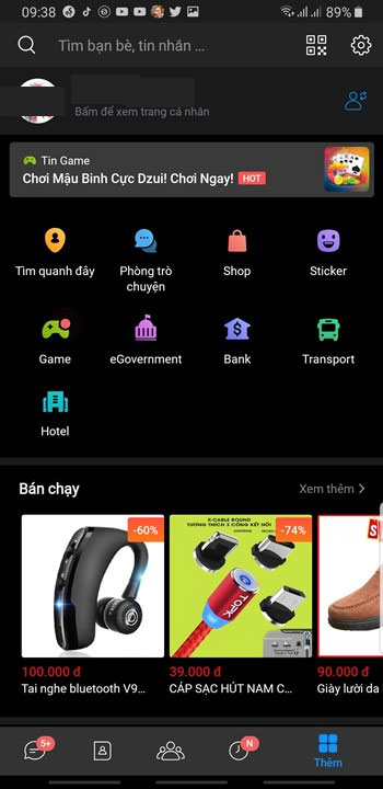 Giao diện Dark mode trên Zalo Android 7