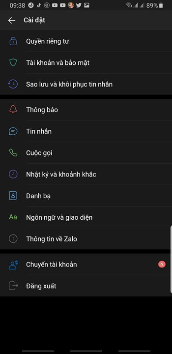 Giao diện Dark mode trên Zalo Android 8