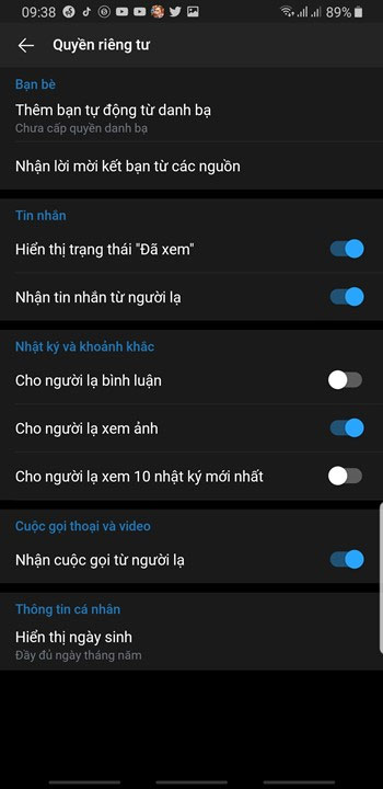 Giao diện Dark mode trên Zalo Android 9