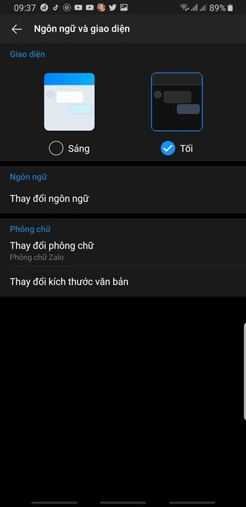 Giao diện Dark mode trên Zalo Android