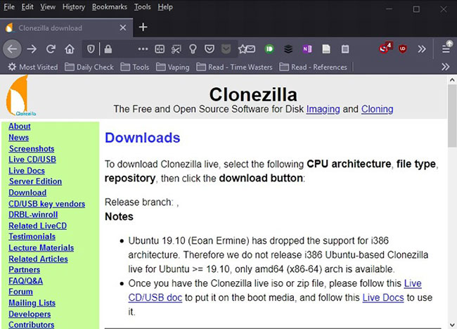 Tải xuống phiên bản Live ISO của CloneZilla và GParted
