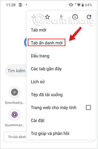 Mở Tab ẩn danh của Chrome trên Android