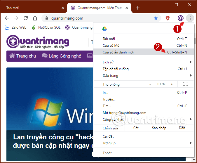 Cách mở tab ẩn danh trên Chrome, Cốc Cốc, Firefox,...