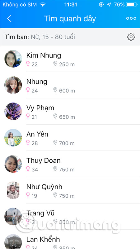 Danh sách bạn bè theo vị trí