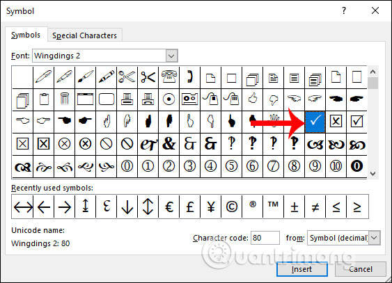 Nhấn vào ảnh để phóng to Chọn biểu tượng dấu tích