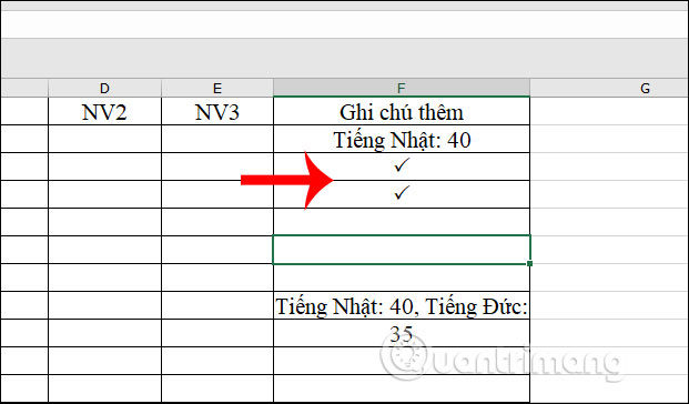 Nhấn vào ảnh để phóng to Chèn dấu tích vào bảng Excel