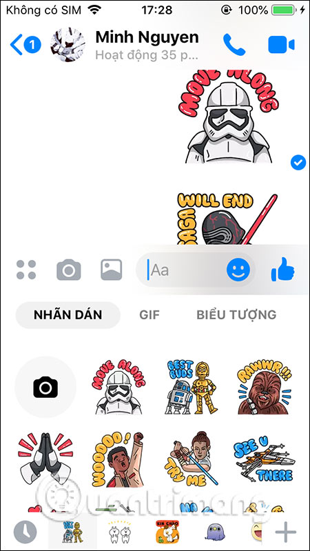 Hiện sticker Star Wars