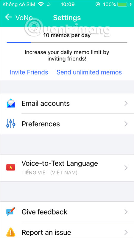 Giao diện thiết lập