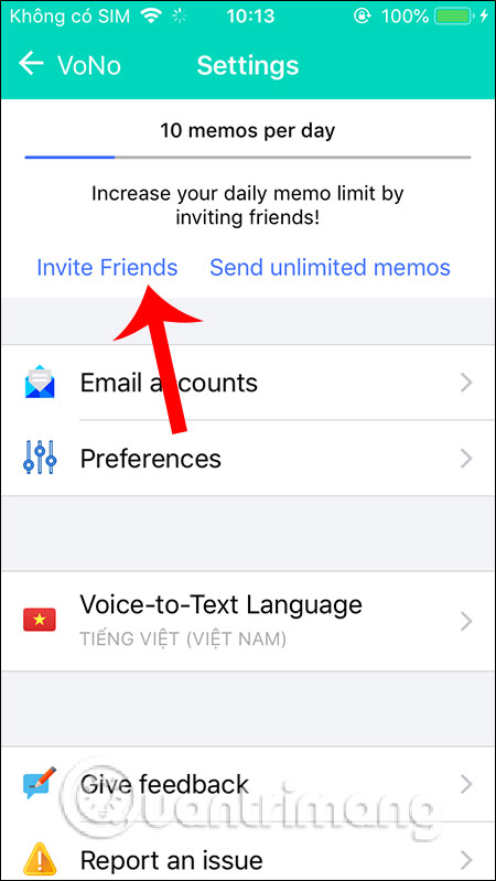 Mời bạn bè dùng ứng dụng